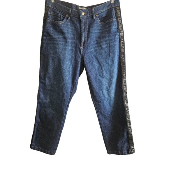 Karl Lagerfeld Straigt Leg Logo Taping Mid Rise Ankle Jean - Picture 3 of 12